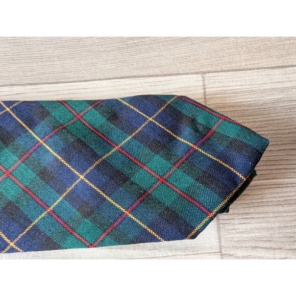 Pendleton Mens Tartan Plaid Tie 100% Virgin Wool Green & Blue Checkered Design - Picture 3 of 4